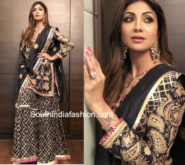 SHILPA SHETTY BLACK SHARARA AT BABA SIDDIQE IFTAR PARTY