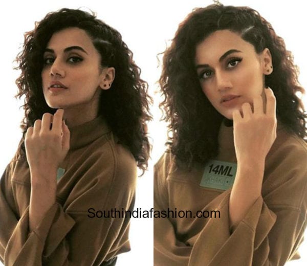 Taapsee in asymmetrical skirt and Khaki top