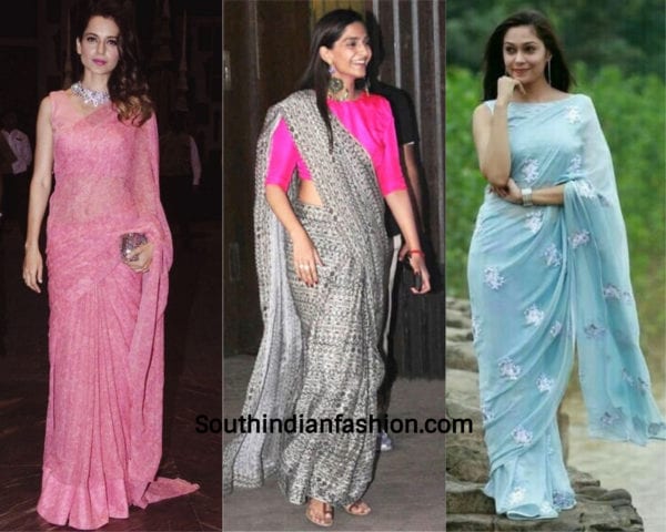 actresses wearing design chiffon saree