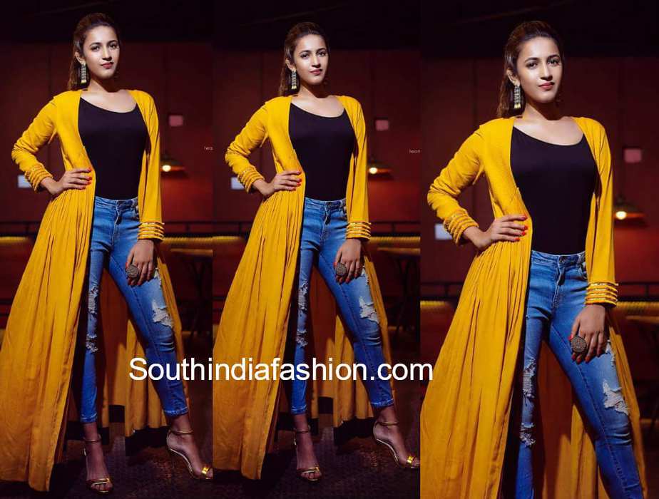 niharika konidela jeans with yellow jacket