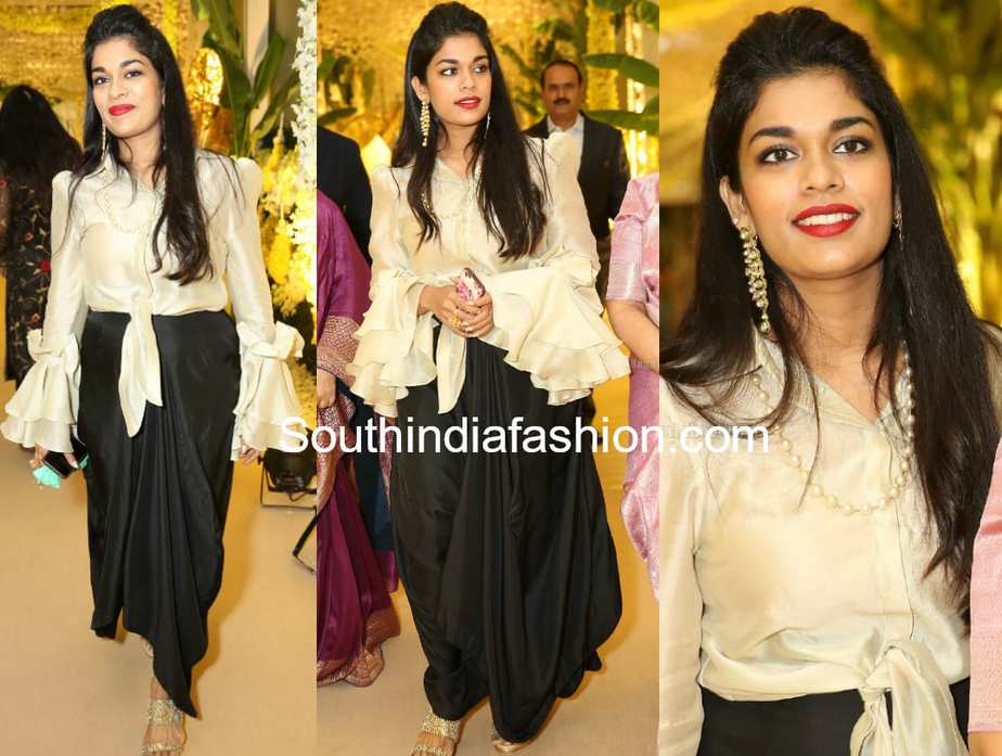 sreeja konidela black skirt white top shriya bhupal pre wedding