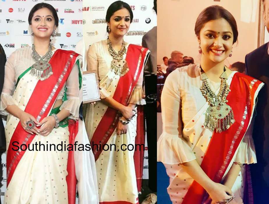 keerthy suresh in white saree at indian film festival of melbourne