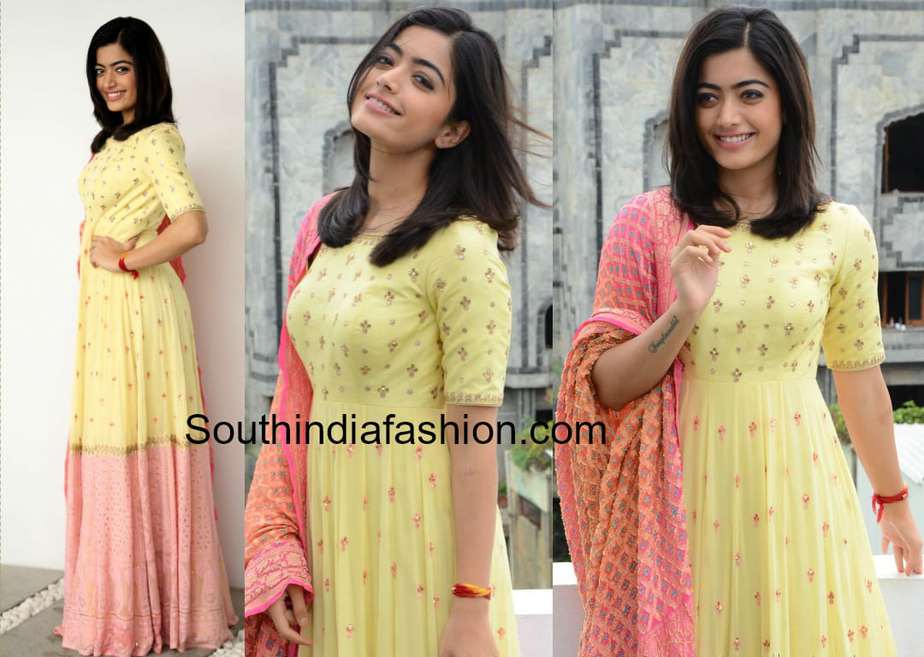 rashmika mandanna yellow anarkali geetha govindam promotions