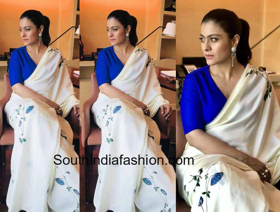 KAJOL WHITE SAREE HELICOPTER EELA PROMOTIONS