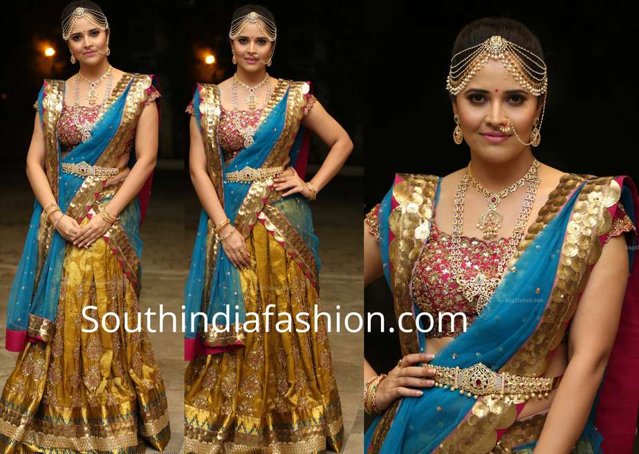 anasuya half saree maggam telangana vastra show