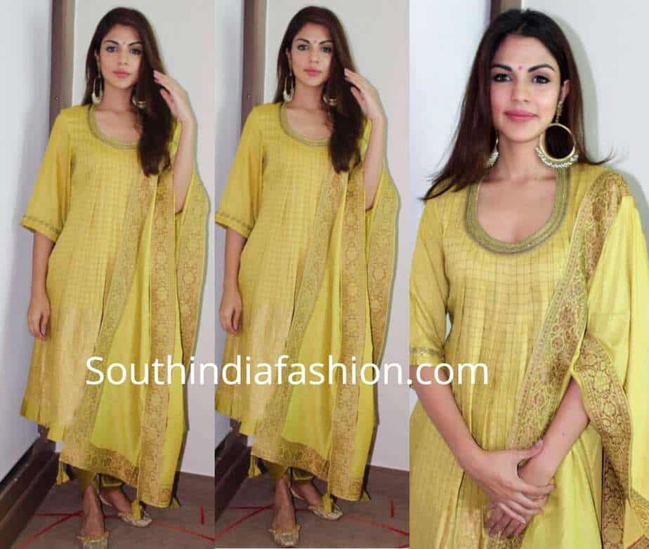 rhea chakraborty yellow salwar kameez jalebi promotions