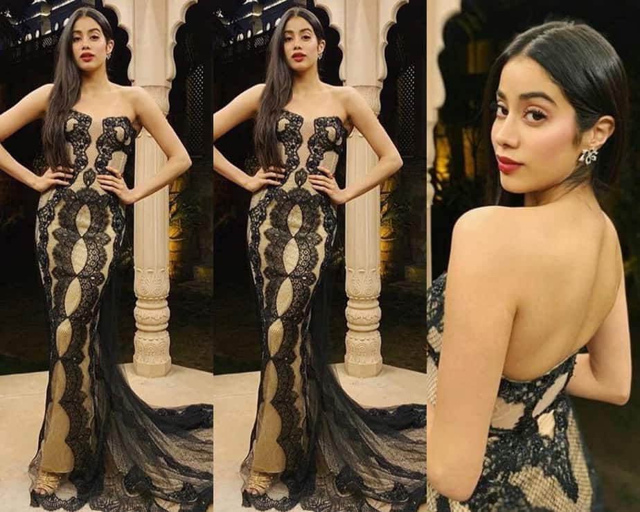 janhvi kapoor in black gown at isha ambani pre wedding