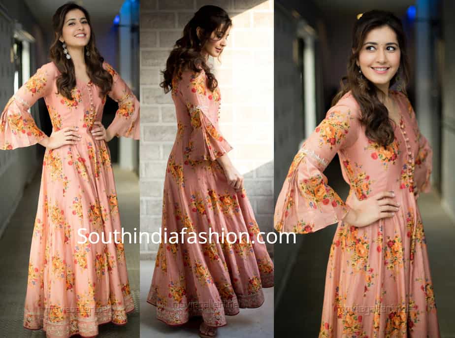 raashi khanna in floral maxi dress for adanga maru promotions