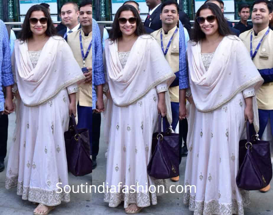 vidya balan white anarkali udaipur airport