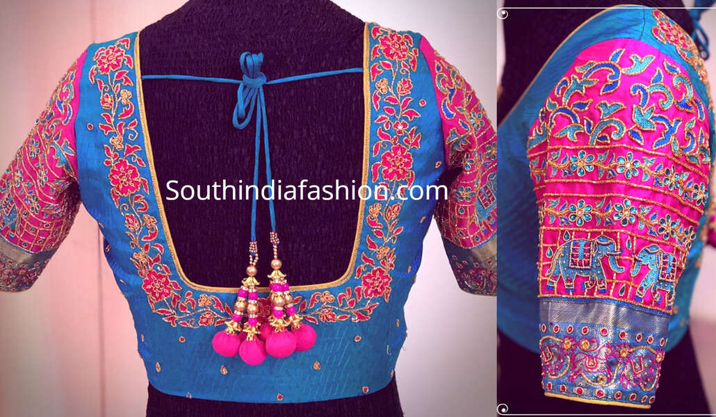 thread work blouse for pattu sarees