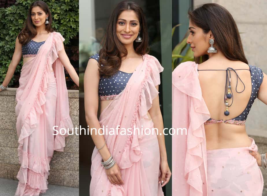 laxmi raai in pink ruffle saree