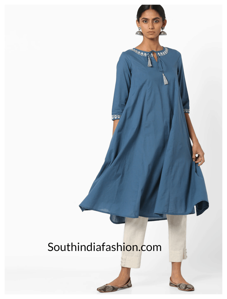 Embroidered-Flared-Kurta-with-Tie-Up