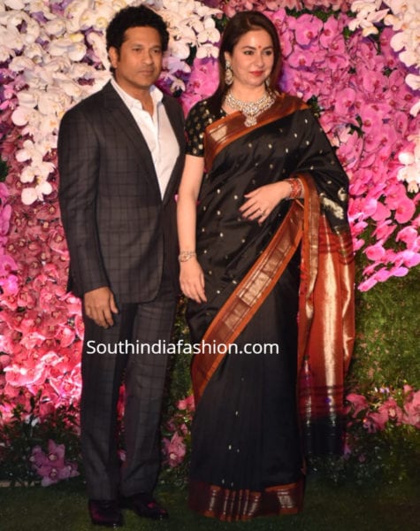 Anjali Tendulkar in a black paithani saree at Akash Ambani reception!