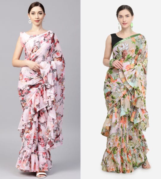 floral printed ruffle sarees