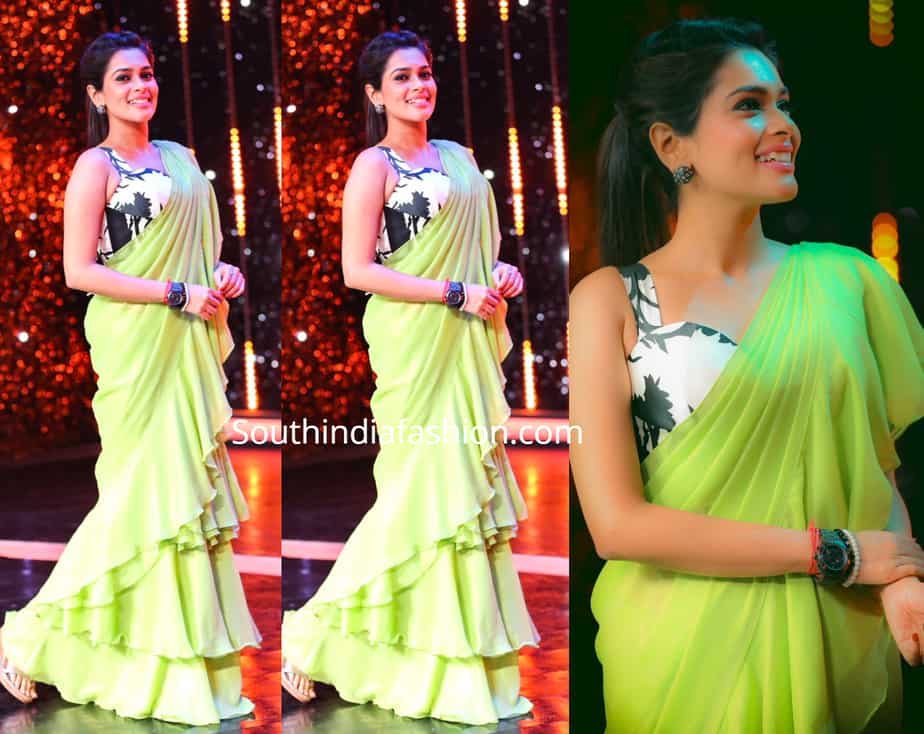 kiki vijay green ruffle saree