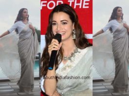 Dia Mirza in a saree by Linen Club at the Indore store launch