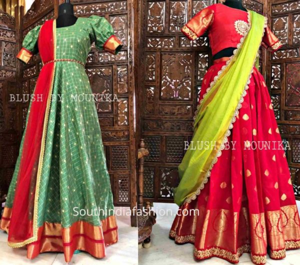 Anarkali dress designs made form silk sarees | Saree Anarkali Dress