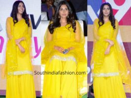 kalyani priyadarshan yellow sharara at ranarangam trailer launch