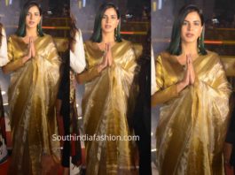 kriti kulhari gold tissue saree mission mangal promotions