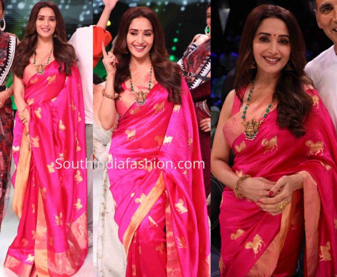 Madhuri Dixit in a Pink Silk Saree – South India Fashion