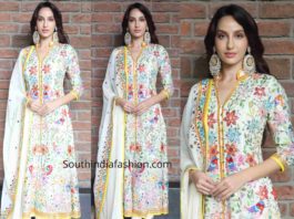 nora fatehi in abu jani sandeep khosla anarkali suit