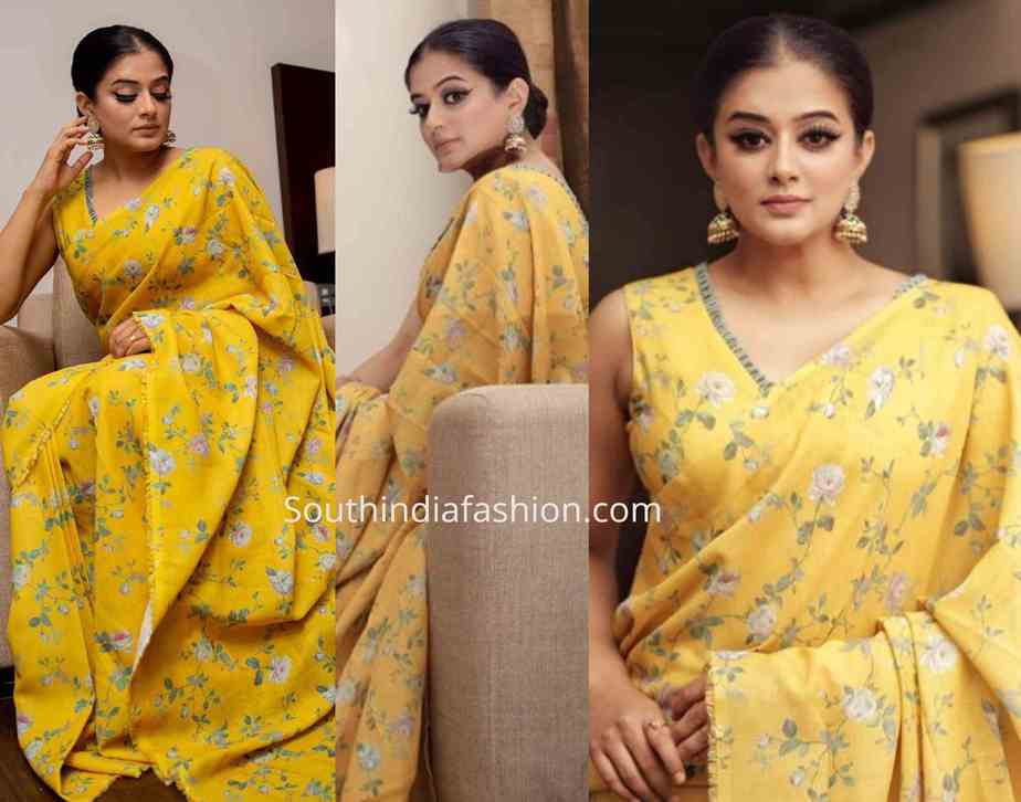 priyamani yellow floral saree (2)