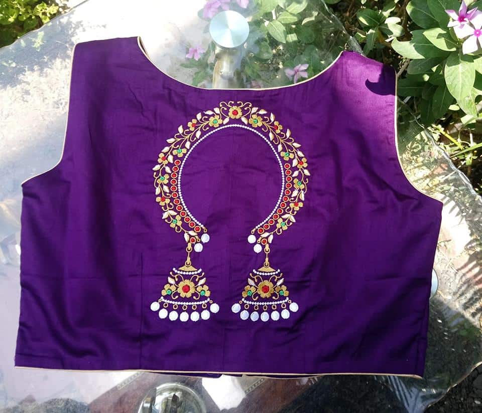 saree blouse with back patch work emboidery