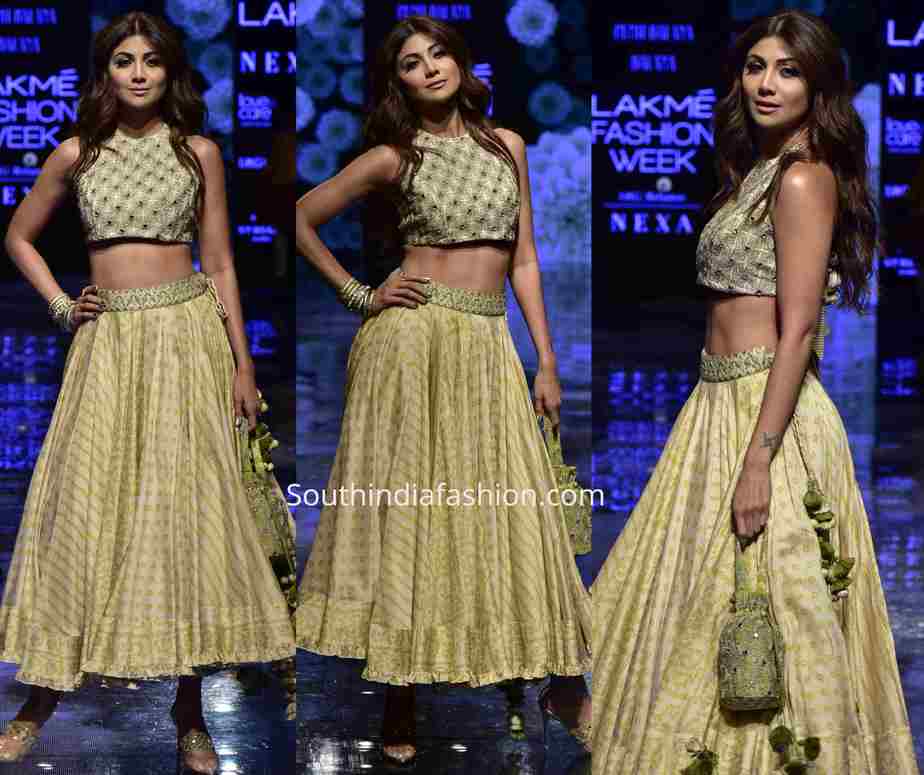 shilpa shetty green lehenga, punit balana, lakme fashion week