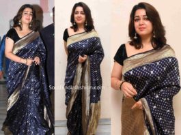 charmme kaur blue banarasi silk saree at puri jagannadh borthday