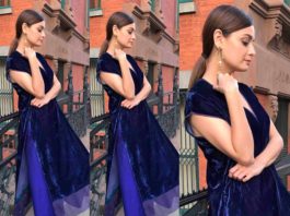 dia mirza blue velvet kurta palazzo payal khandwala