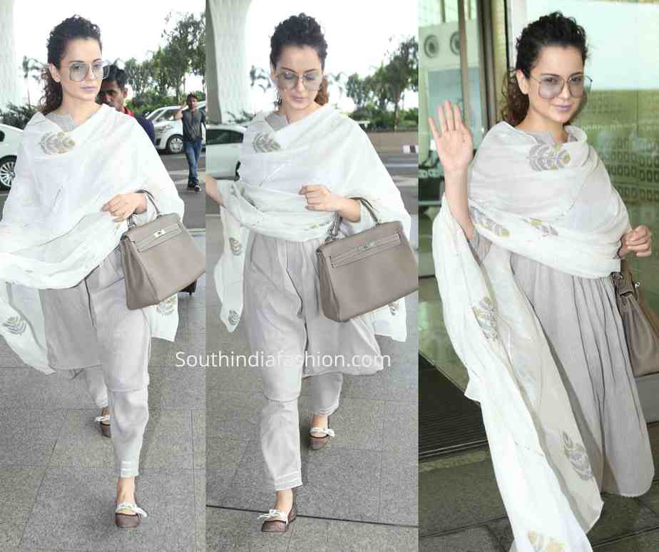 kangana ranaut airport grey salwar kameez