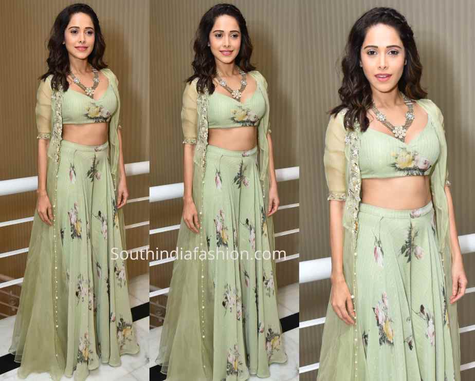 nushrat barucha floral lehenga dream girl trailer launch