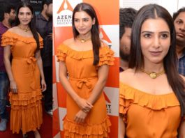 samantha orange dress at azent overseas education launch