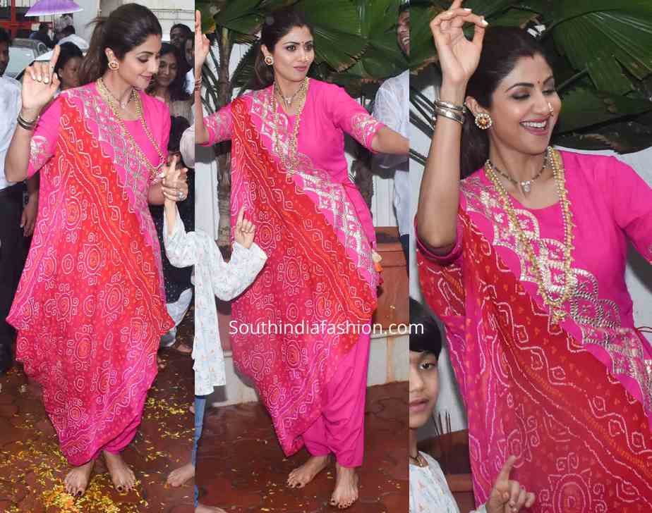 sunil shetty pink salwar kameez ganesh visarjan 2019