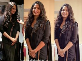 anushka shetty black dhoti saree bahubali reunion london