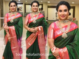 hari teja green pattu saree at tbz collection launch