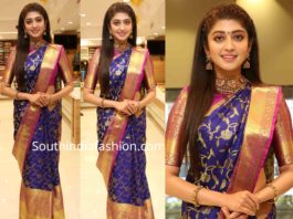 pranitha subhash blue pattu saree srinivasa shopping malla launch