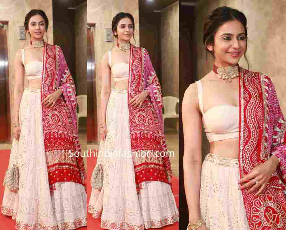 rakul preet singh in white lehenga at ramesh taurani diwali party 2019