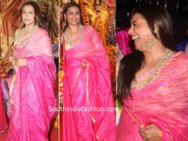 rani mukerji pink checkered saree at durga puja 2019