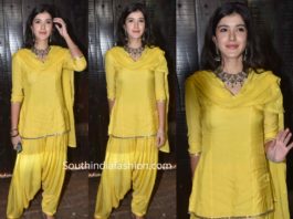 shanaya kapoor in yellow patiala suit at karwa chauth 2019