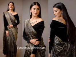 shruti haasan black silk saree at behindwoods gold mic music awards