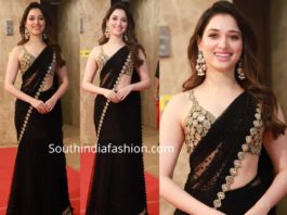 tamannaah bhatia black saree at ramesh taurani diwali party (1)