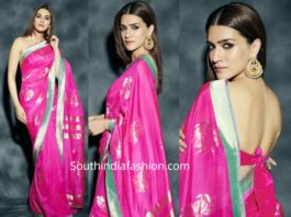 kriti sanon in pink silk saree at panipat promotions