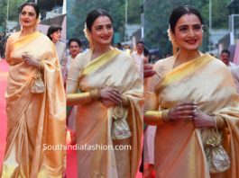 rekha in gold kanjeevaram saree at anr national awards