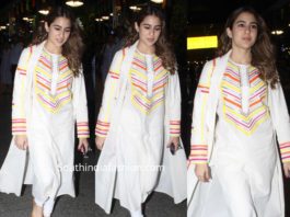 sara ali khan in white salwar kameez at airport