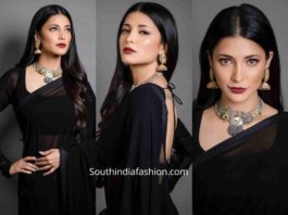 shruti haasan plain black saree with silver jewellery