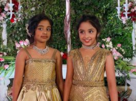 ariaana and viviana manchu in gold gowns