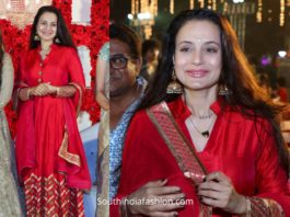 ameesha patel in red anarkali at a wedding (1)