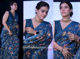 kajol in blue saree at tanhaji promotions