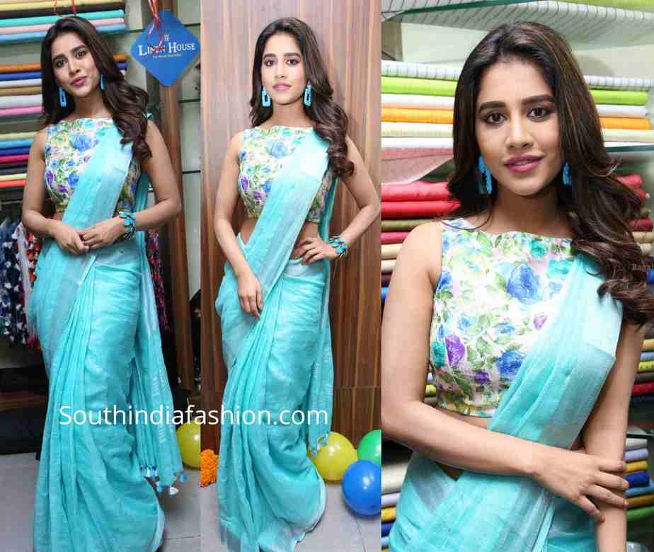 nabha natesh in blue linen saree (1)